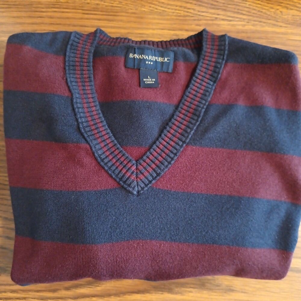 Banana Republic Sweater Men Blue Burgundy Long Sleeve Large